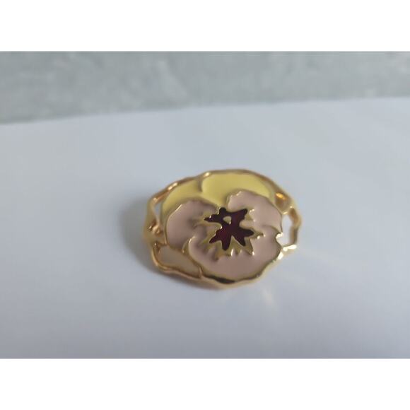 Purple & White Pansy Flower Golden Pin Brooch Enamel- Vintage - Picture 2 of 6